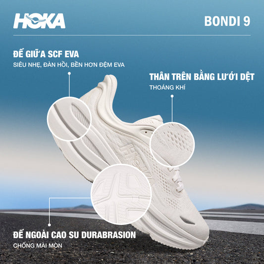 Giày Chạy Bộ Nam HOKA Bondi 9 - Trắng - Supersports Vietnam