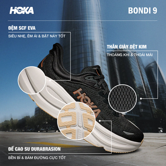Giày Chạy Bộ Nữ HOKA Bondi 9 - Đen - Supersports Vietnam