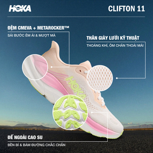 Giày Chạy Bộ Nữ HOKA Clifton 11 Wide - Cam San Hô - Supersports Vietnam