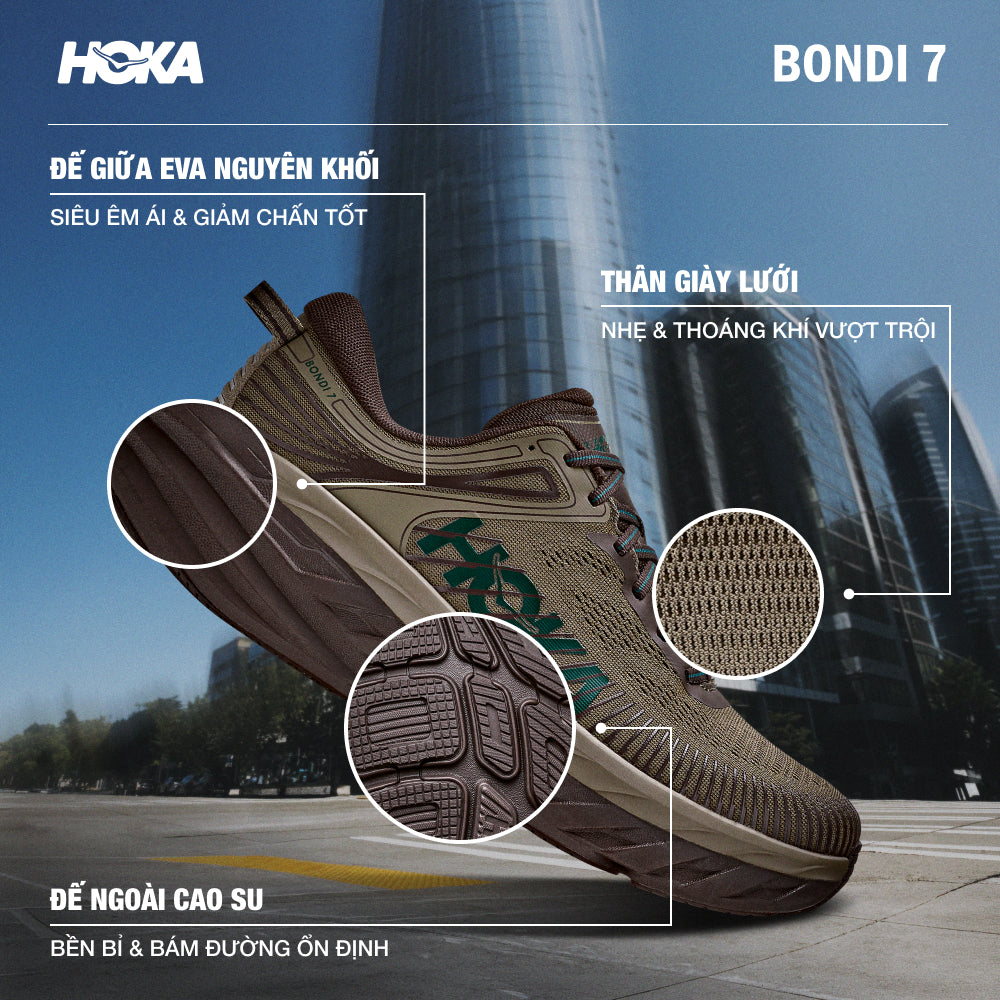 Giày Sneaker Nam HOKA Bondi 7 - Xanh Quân Đội