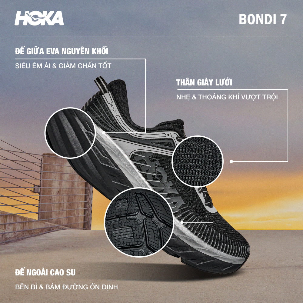 Giày Sneaker Nam HOKA Bondi 7 - Đen - Supersports Vietnam