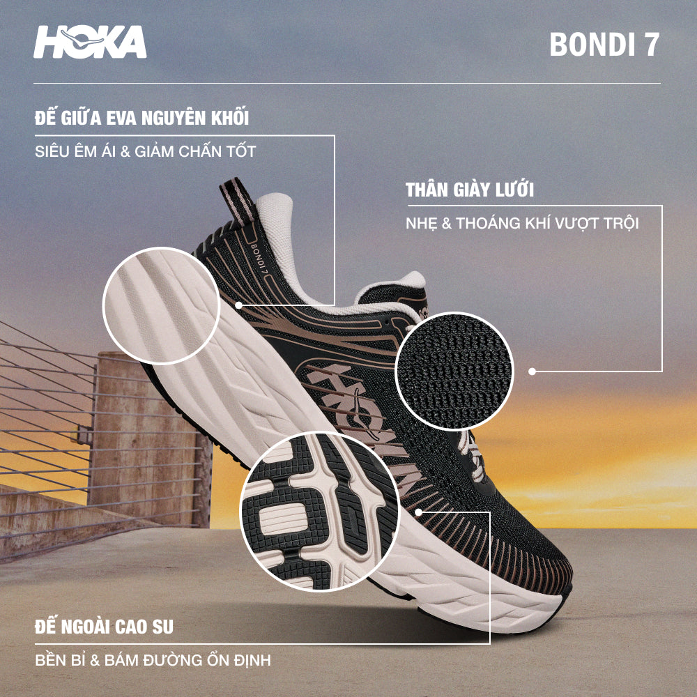 Giày Sneaker Nữ HOKA Bondi 7 - Đen - Supersports Vietnam