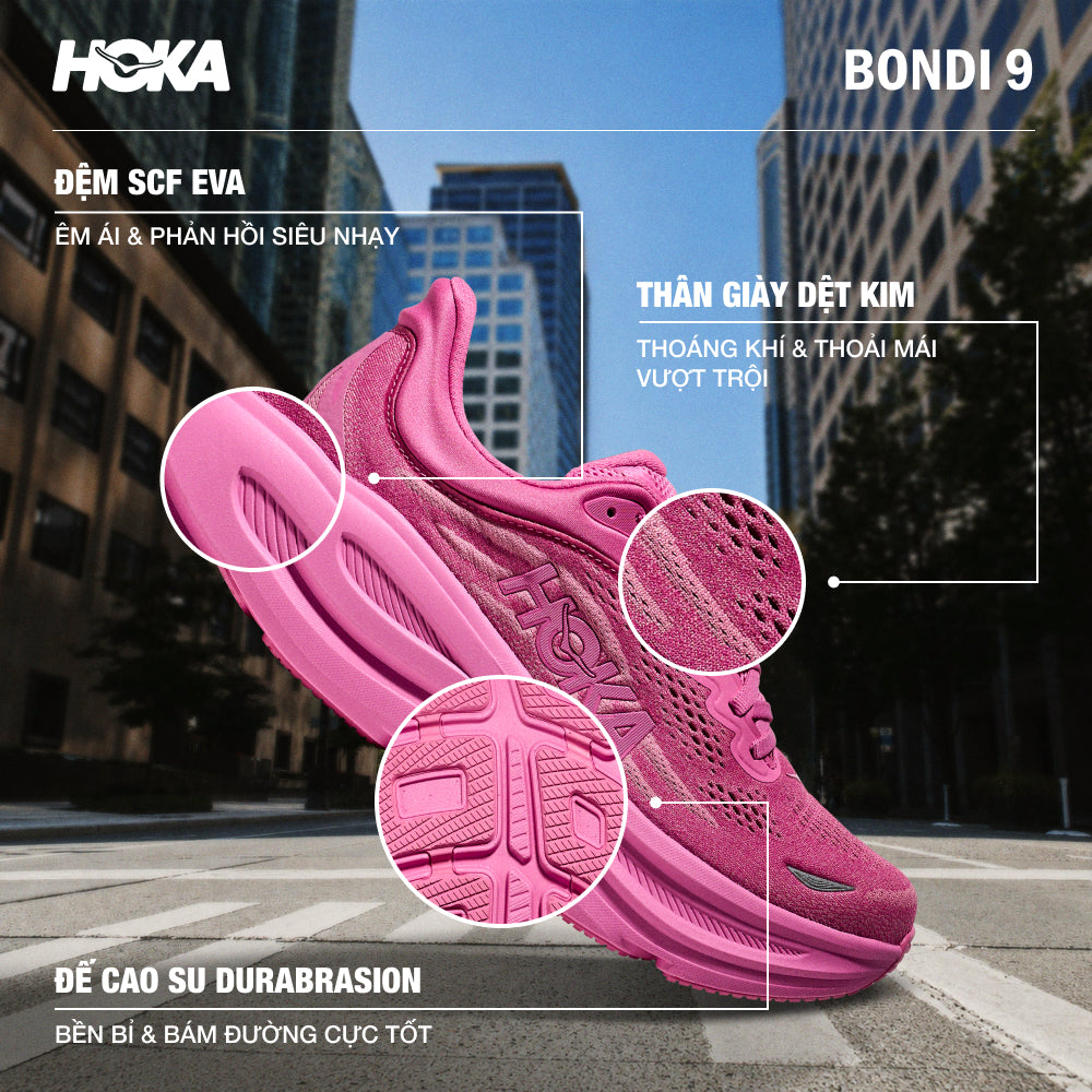 Giày Chạy Bộ Nữ HOKA Bondi 9 - Hồng - Supersports Vietnam