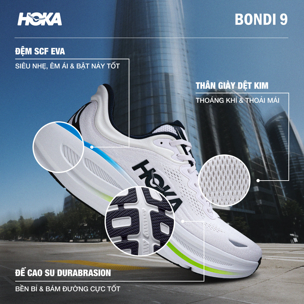 Giày Chạy Bộ Nữ HOKA Bondi 9 Wide - Trắng