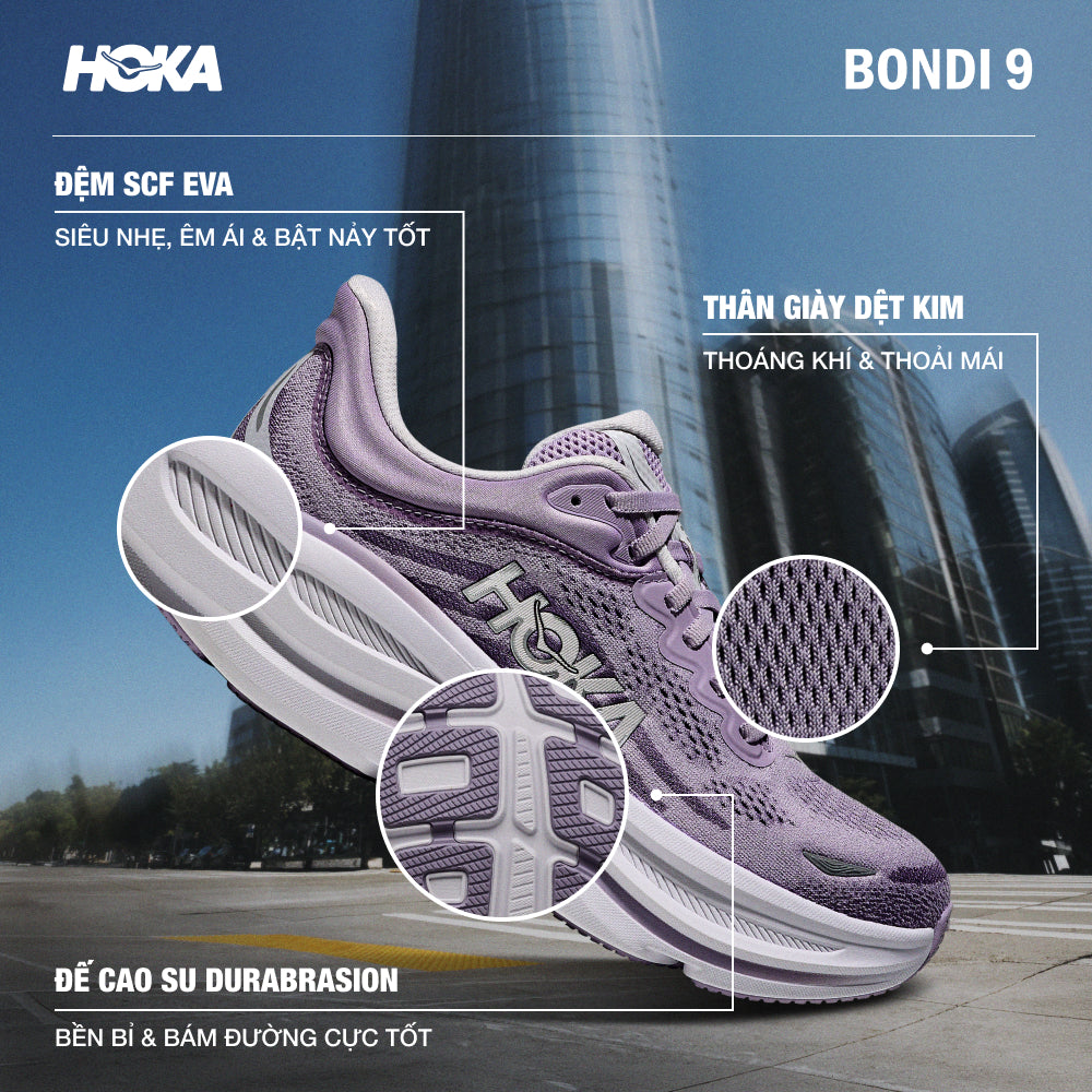 Giày Chạy Bộ Nữ HOKA Bondi 9 Wide - Tím - Supersports Vietnam