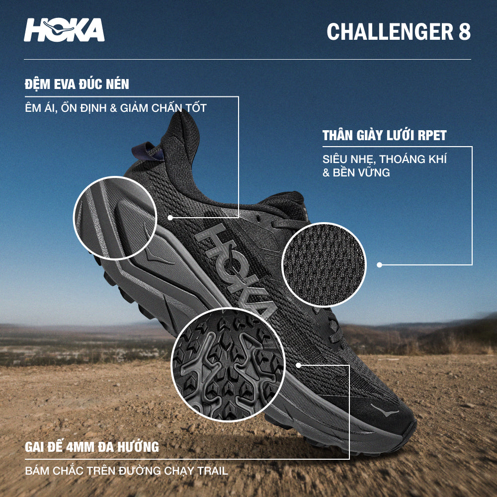 Giày Chạy Trail Nam HOKA Challenger 8 Wide - Đen - Supersports Vietnam