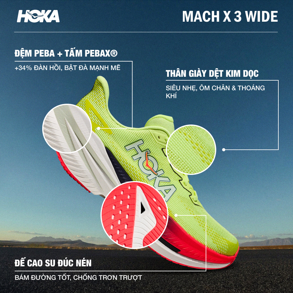 Giày Chạy Bộ Nam HOKA Mach X 3 Wide - Xanh Lá - Supersports Vietnam