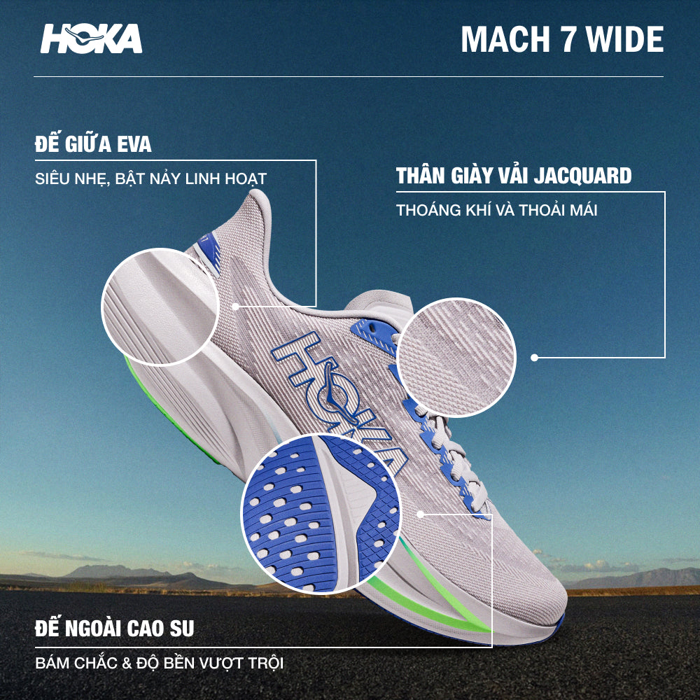 Giày Chạy Bộ Nam HOKA Mach 7 Wide - Xám - Supersports Vietnam