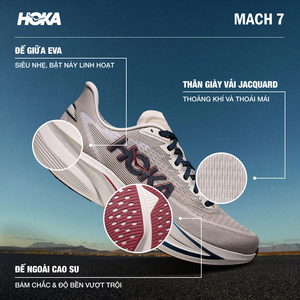 Giày Chạy Bộ Nam HOKA Mach 7 Wide - Be