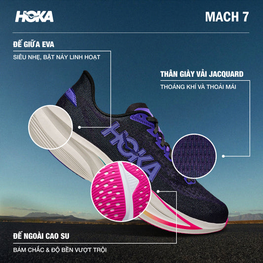 Giày Chạy Bộ Nữ HOKA Mach 7 Wide - Xanh Navy - Supersports Vietnam