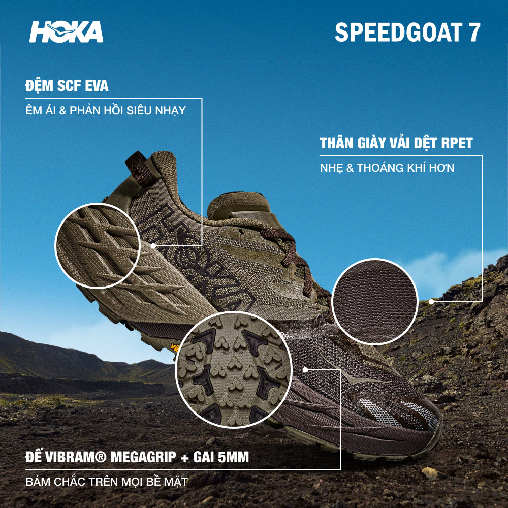 Giày Chạy Trail Nam HOKA Speedgoat 7 Wide - Xanh Quân Đội