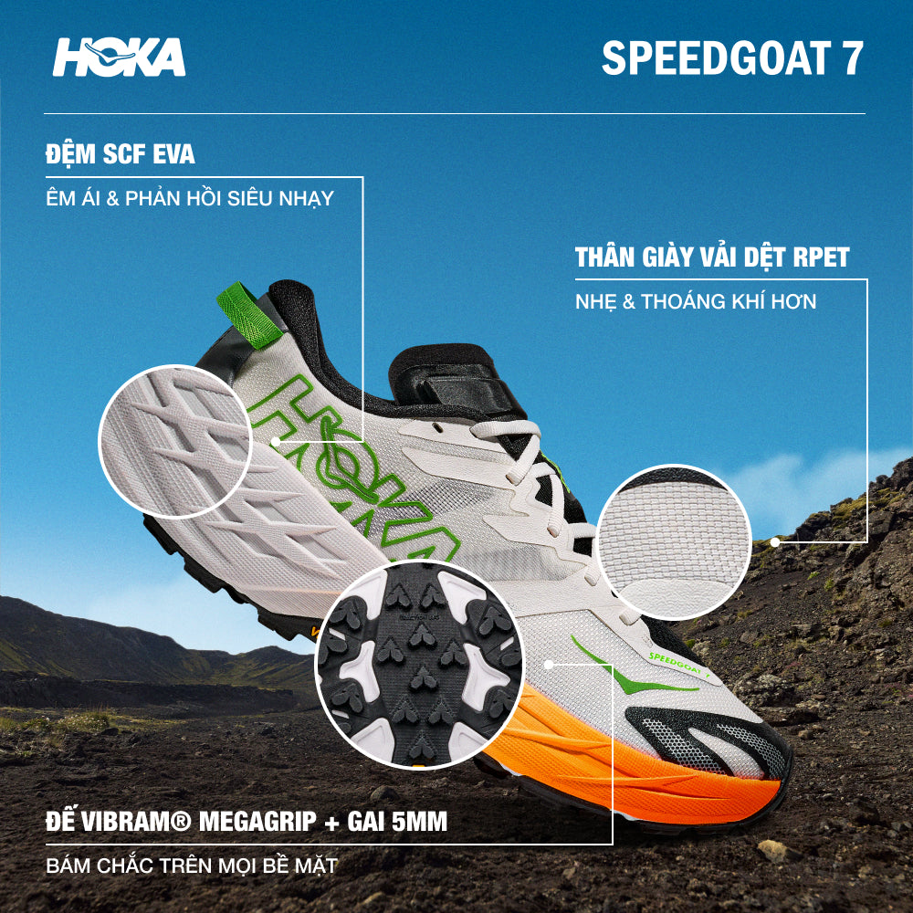 Giày Chạy Trail Nam HOKA Speedgoat 7 Wide - Trắng
