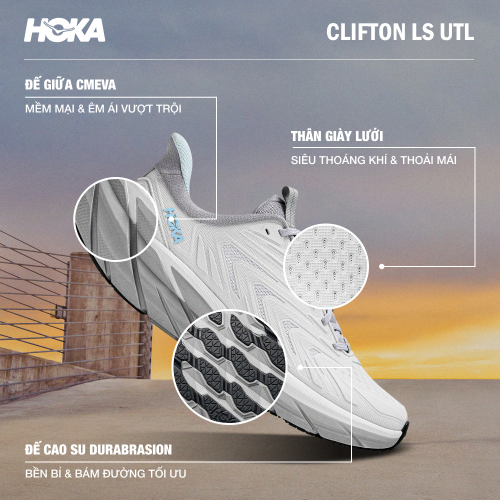 Giày Sneaker Nam HOKA Clifton LS UTL - Trắng - Supersports Vietnam