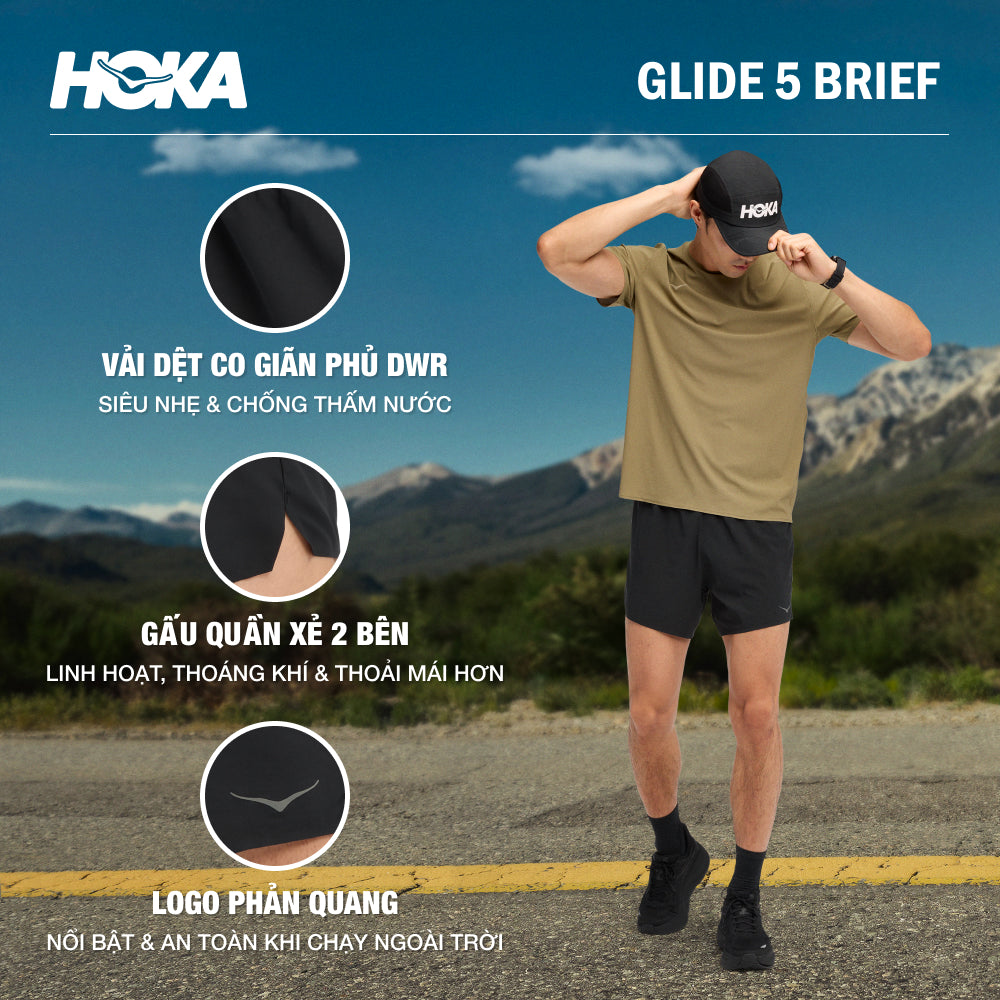 Quần Ngắn Thể Thao Nam HOKA Glide 5 Brief - Đen - Supersports Vietnam