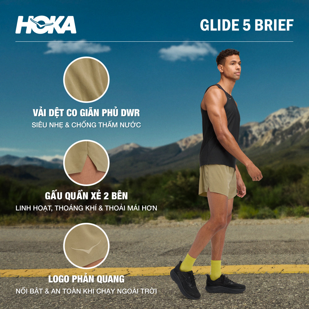 Quần Ngắn Thể Thao Nam HOKA Glide 5 Brief - Nâu - Supersports Vietnam