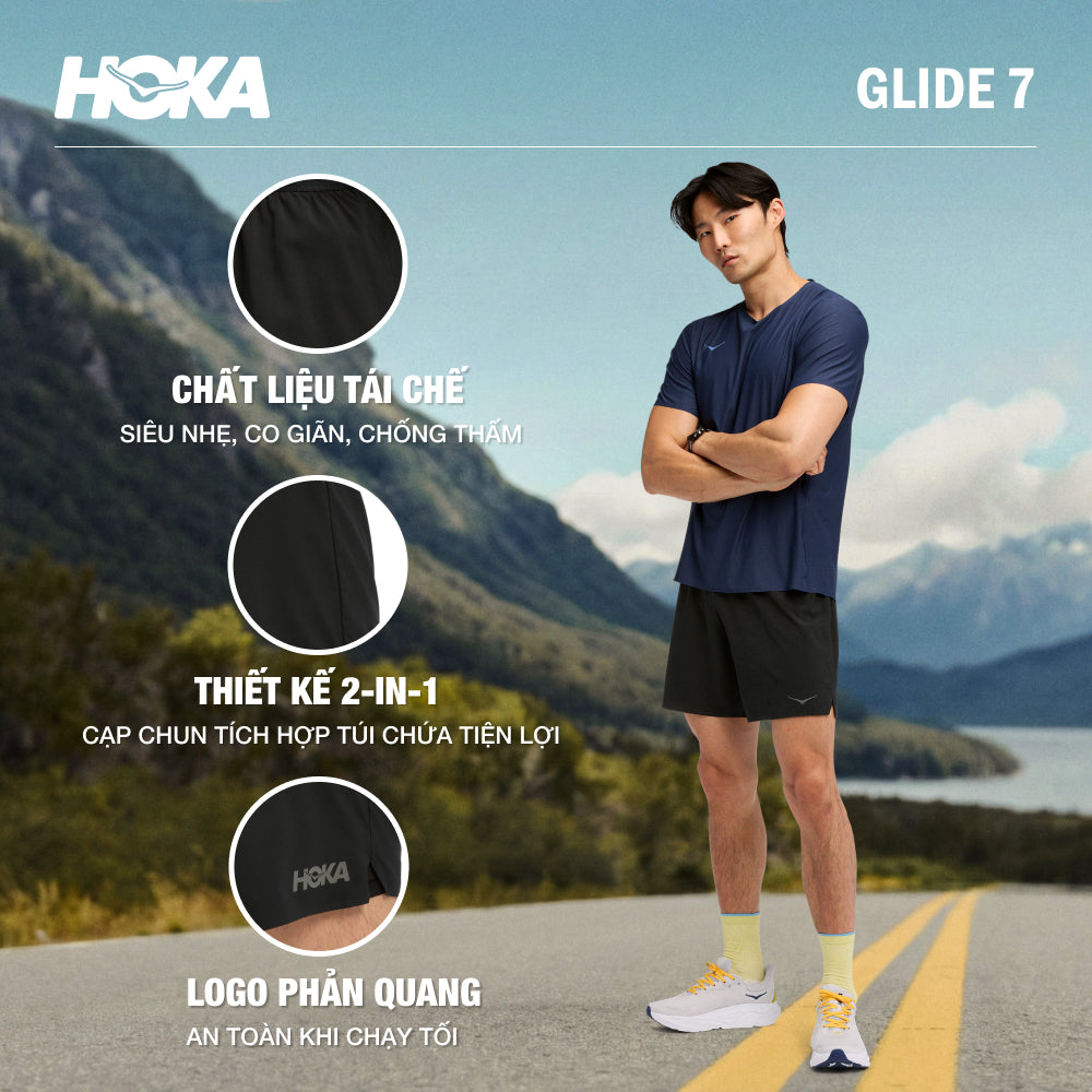 Quần Ngắn Thể Thao Nam HOKA Glide 7 Inch 2In1 - Đen - Supersports Vietnam