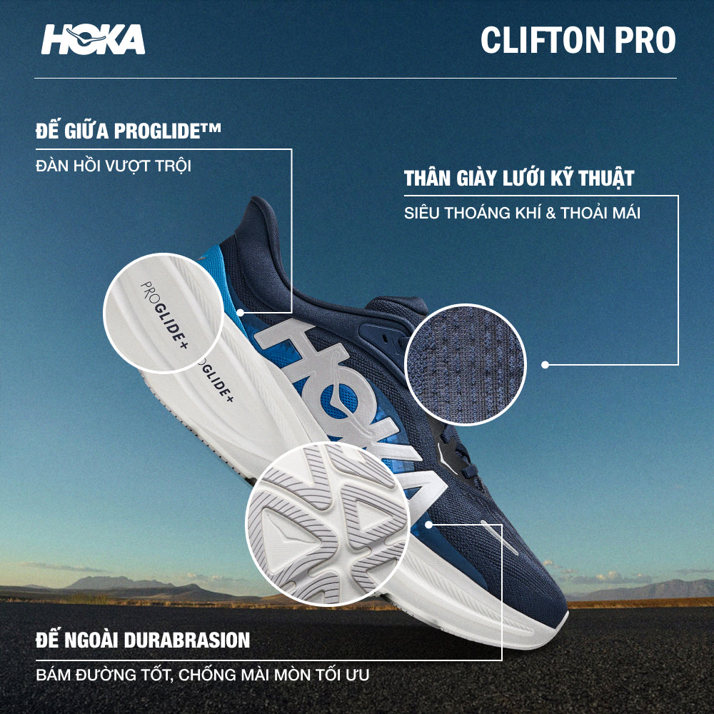 Giày Chạy Bộ Nam HOKA Clifton Pro Wide - Xanh Navy - Supersports Vietnam