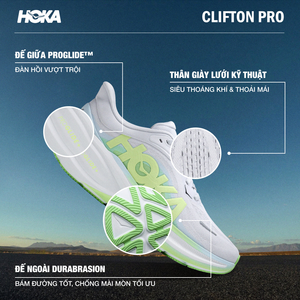 Giày Chạy Bộ Nữ HOKA Clifton Pro Wide - Trắng - Supersports Vietnam