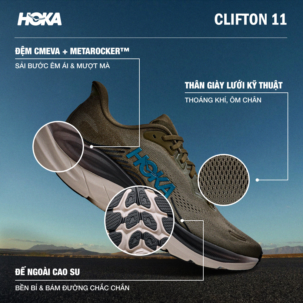 Giày Chạy Bộ Nam HOKA Clifton 11 Wide - Nâu