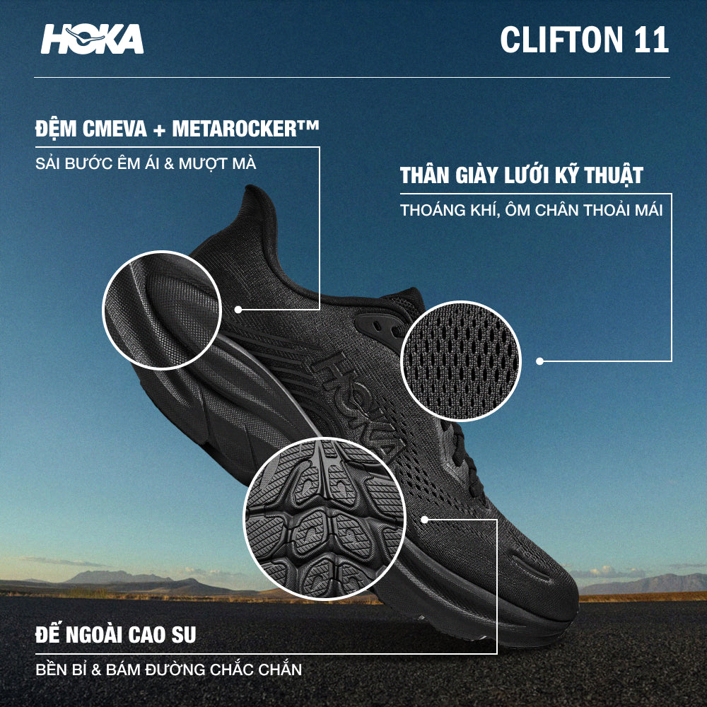 Giày Chạy Bộ Nam HOKA Clifton 11 Wide - Đen - Supersports Vietnam