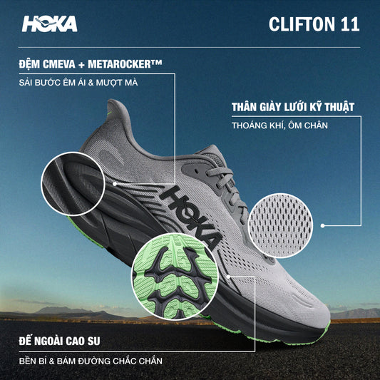 Giày Chạy Bộ Nam HOKA Clifton 11 Wide - Xám - Supersports Vietnam