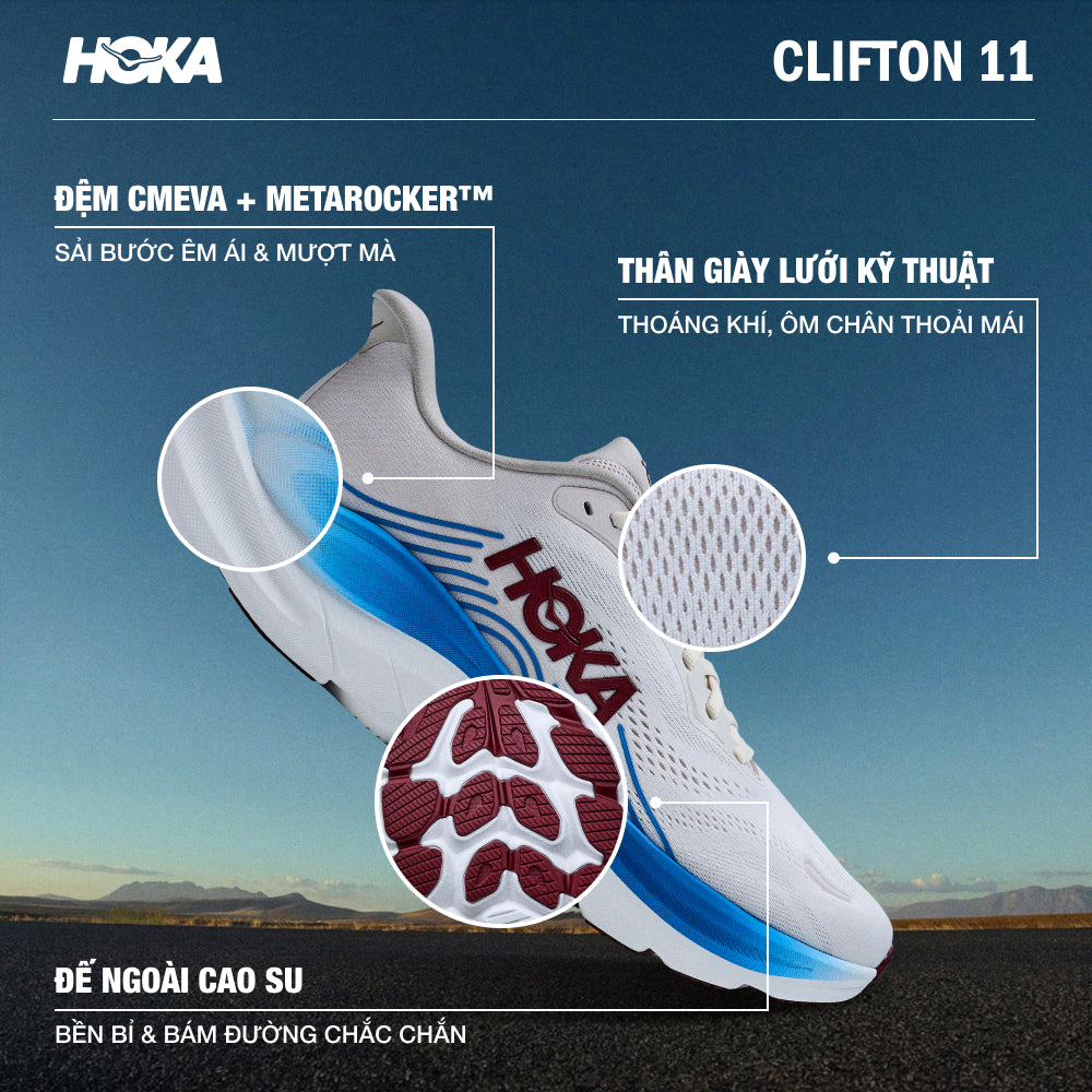 Giày Chạy Bộ Nam HOKA Clifton 11 Wide - Xám - Supersports Vietnam