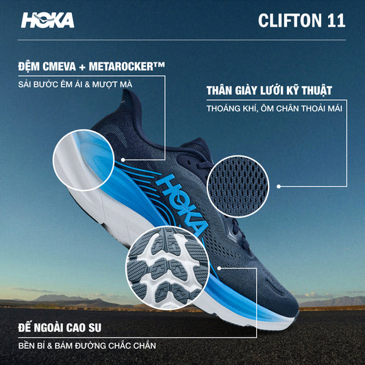 Giày Chạy Bộ Nam HOKA Clifton 11 Wide - Xanh Navy - Supersports Vietnam