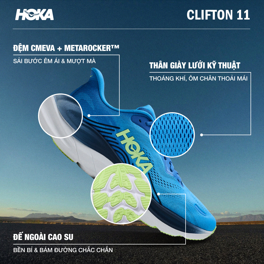 Giày Chạy Bộ Nam HOKA Clifton 11 Wide - Xanh Dương - Supersports Vietnam