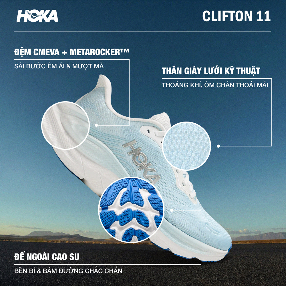 Giày Chạy Bộ Nữ HOKA Clifton 11 Wide - Xanh Dương - Supersports Vietnam