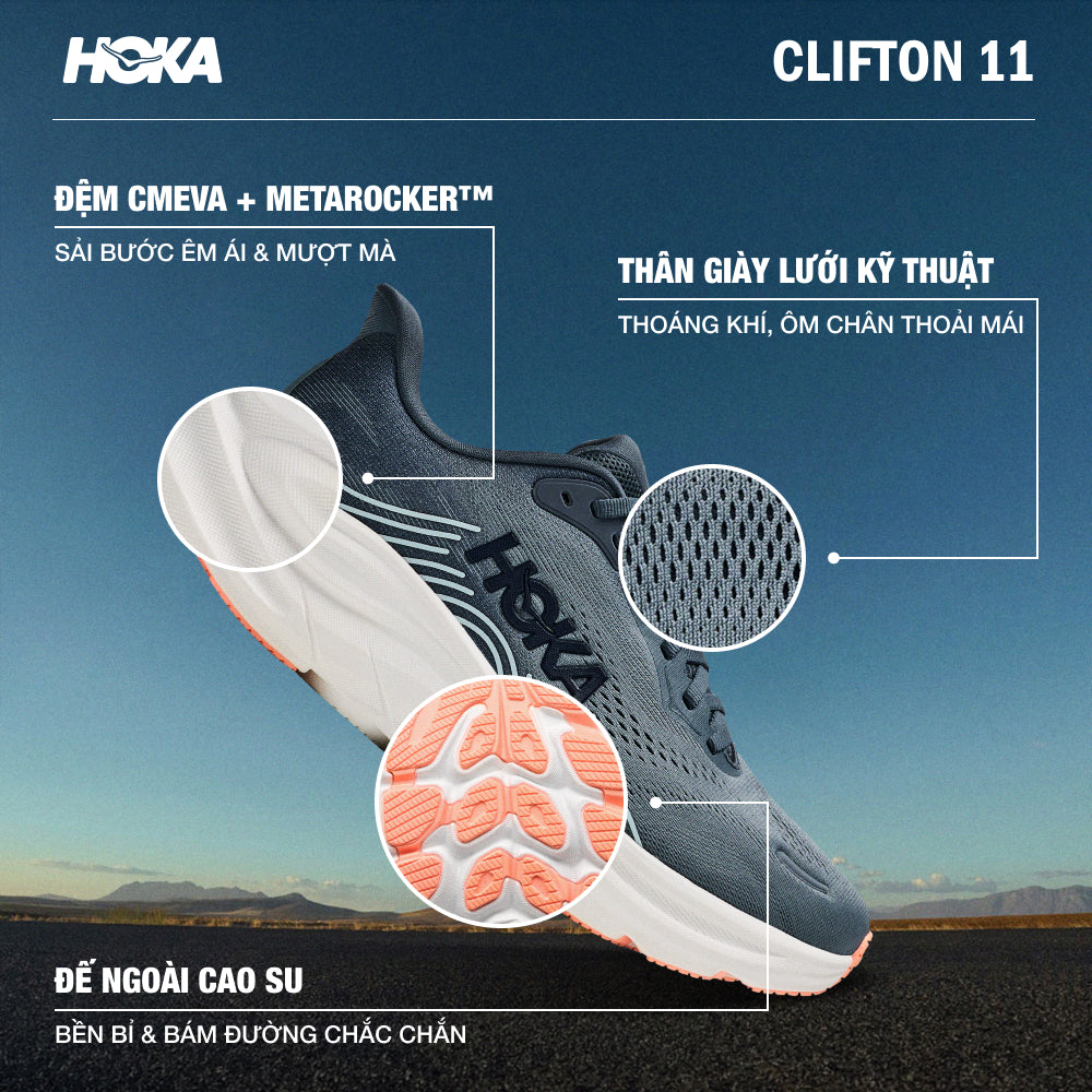 Giày Chạy Bộ Nữ HOKA Clifton 11 Wide - Xanh Navy - Supersports Vietnam