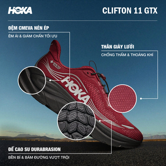 Giày Chạy Bộ Nam HOKA Clifton 11 Gtx Wide - Đỏ - Supersports Vietnam