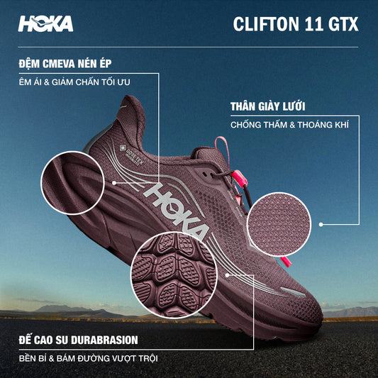Giày Chạy Bộ Nữ HOKA Clifton 11 Gtx Wide - Nâu - Supersports Vietnam