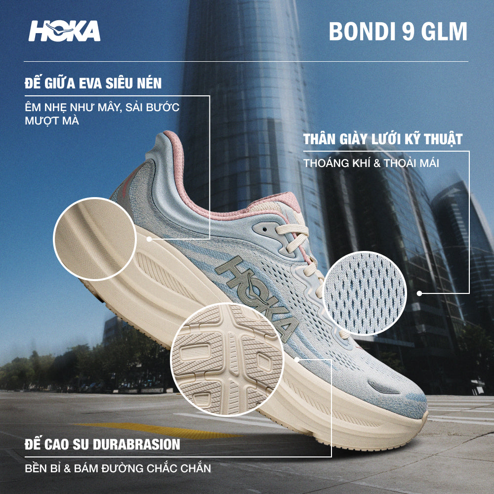 Giày Chạy Bộ Nữ HOKA Bondi 9 Glm Wide - Xanh Dương